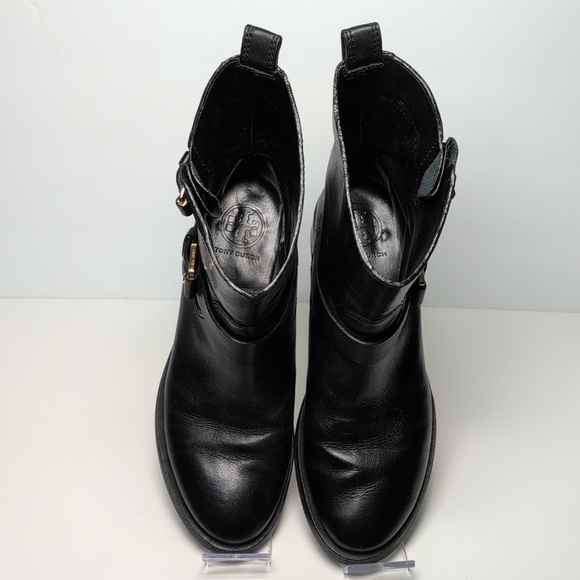 Tory Burch Bennie Black Combat Moto Boots with Buckle Straps womans size 7.5 - Picture 6 of 16